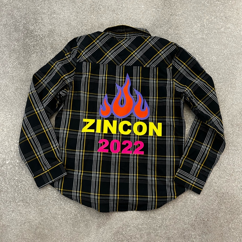 Plaid Shirt with Flame Graphic